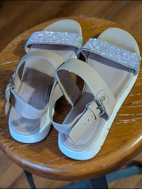 Aldo Nude Platform Sandals with Iridescent Crystal Strap